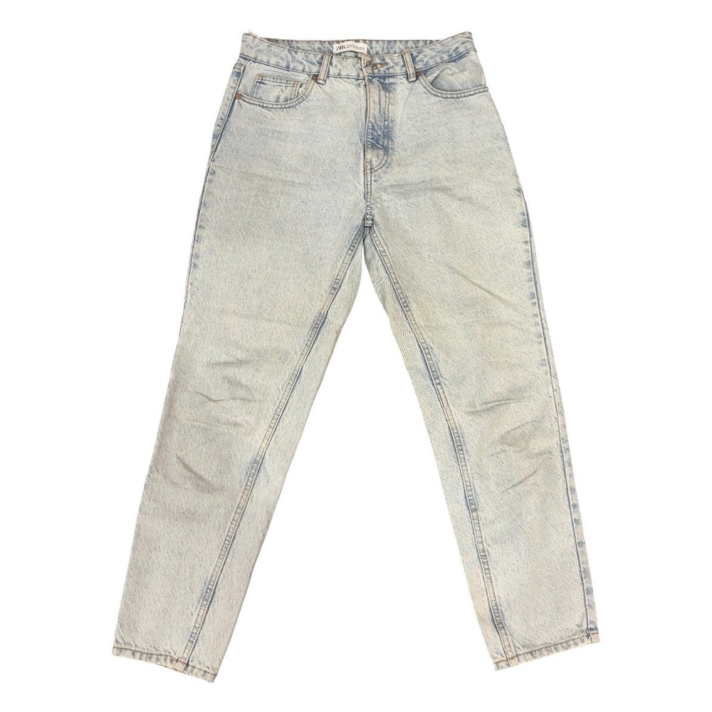 Zara Womens High Waisted Mom Jeans Light Acid Wash Blue Size 6 100% Cotton